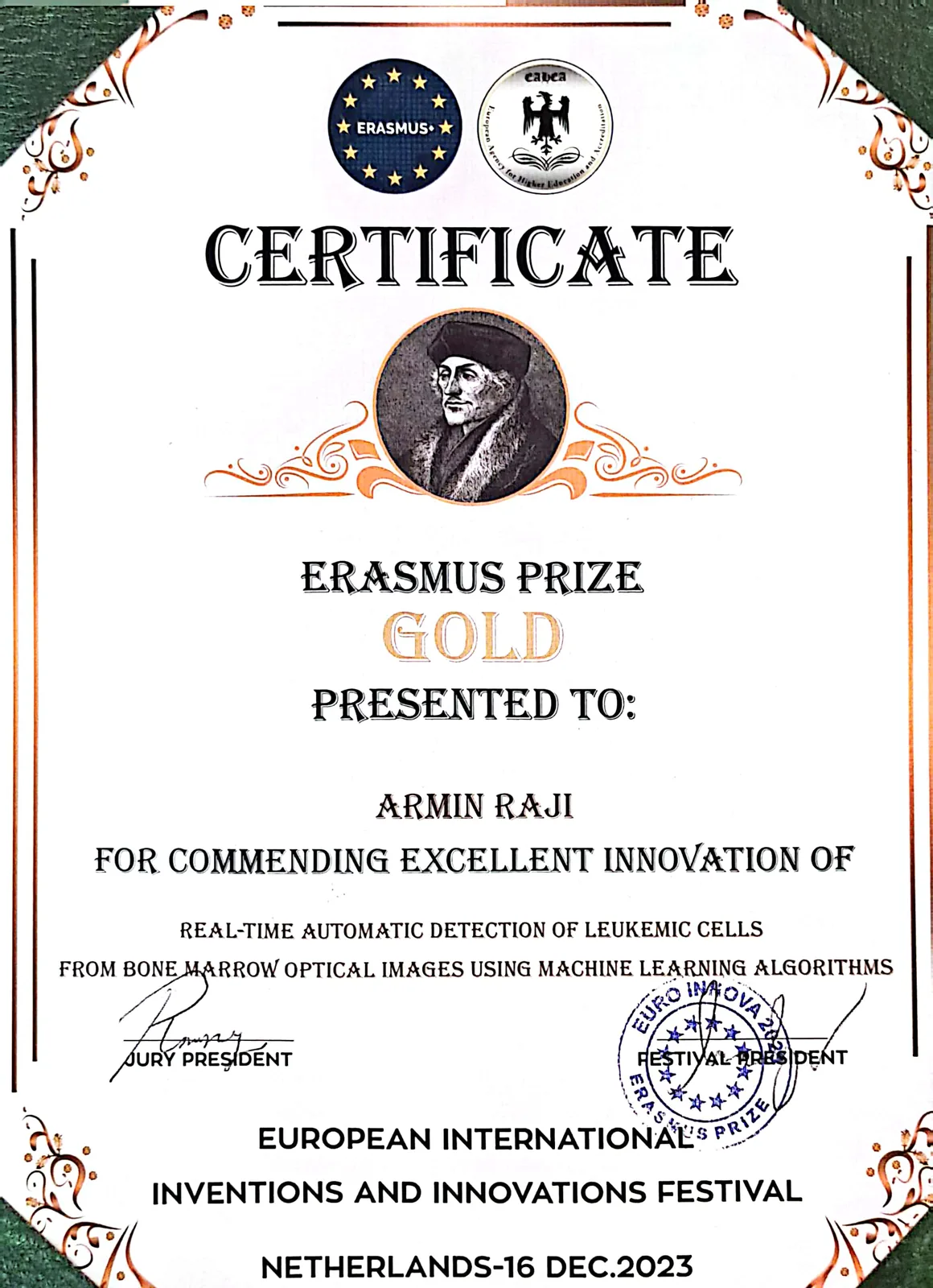 Erasmus Prize — Gold
